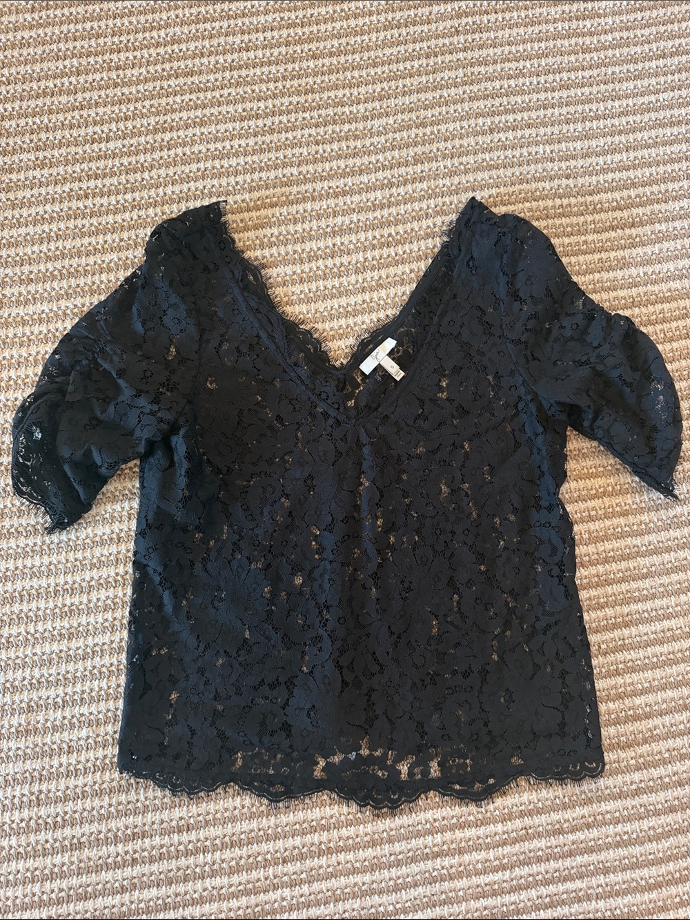 Joie Black Floral Lace V-Neck Blouse